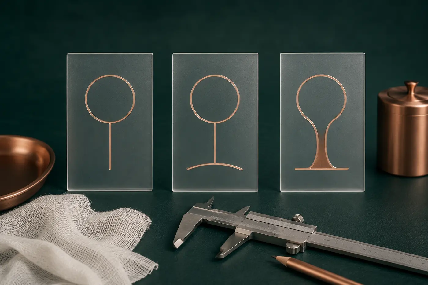Three abstract surgical symbols representing vertical, inverted-T and selected breast reduction approaches